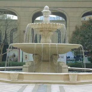 烟台 黄金麻花岗岩异型加工——户外庭院石雕流水喷泉