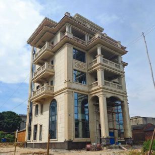 烟台 黄金麻花岗岩石材别墅外墙干挂搭配（雕花栏杆花瓶柱门楼罗马柱）