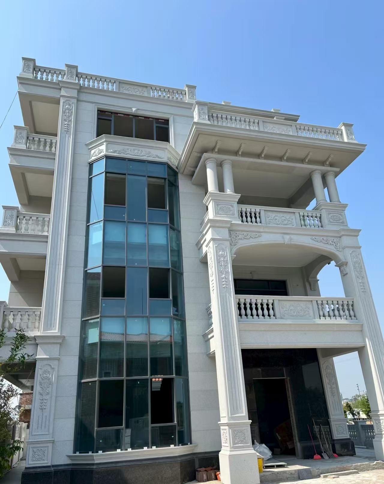 烟台 白麻花岗岩别墅外墙干挂效果展示