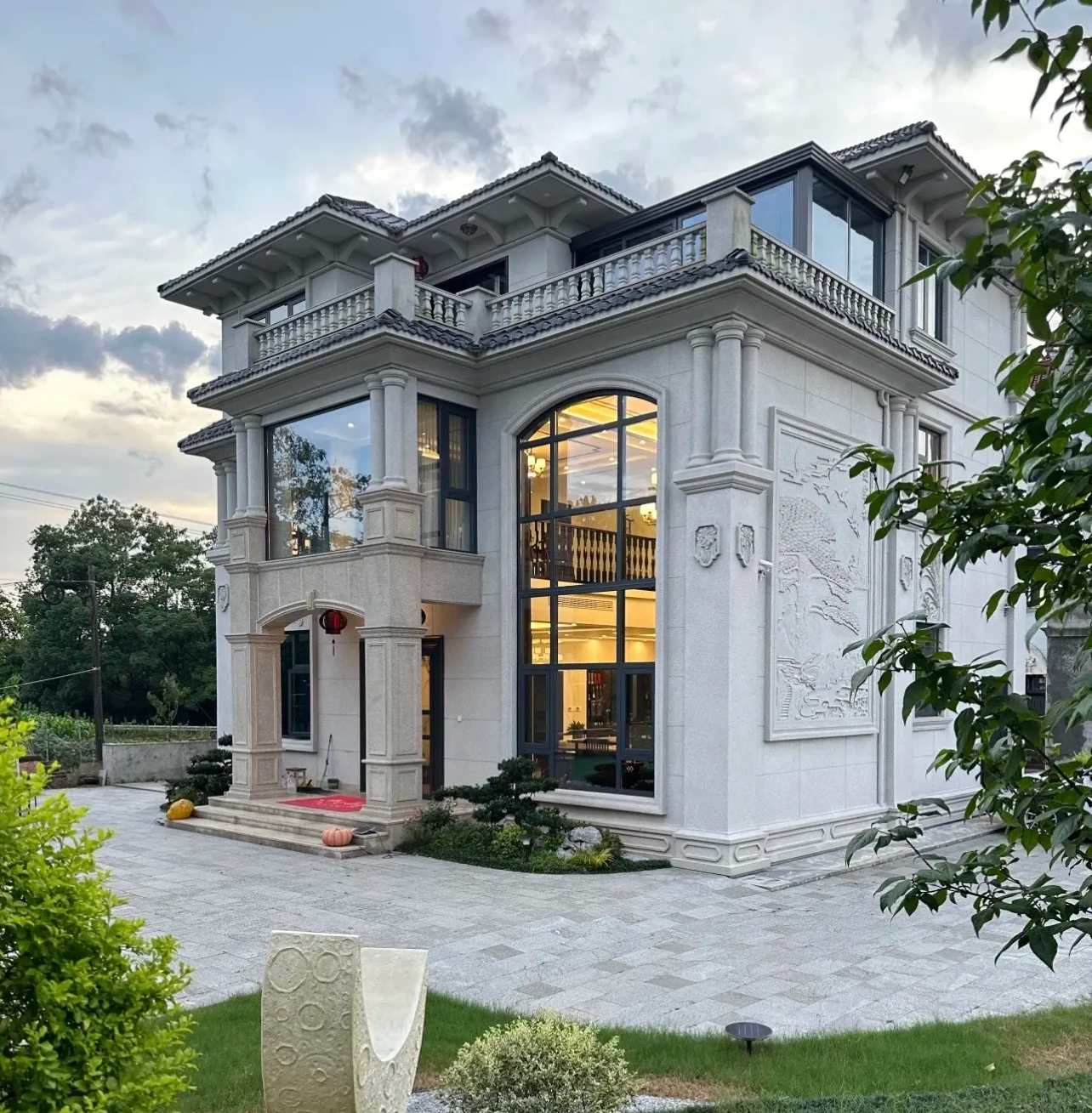 烟台 白麻花岗岩私人别墅干挂石材豪华定制