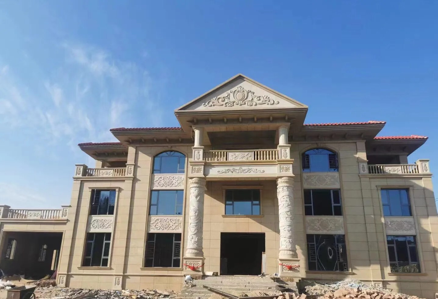 烟台 黄金麻花岗岩别墅外墙干挂