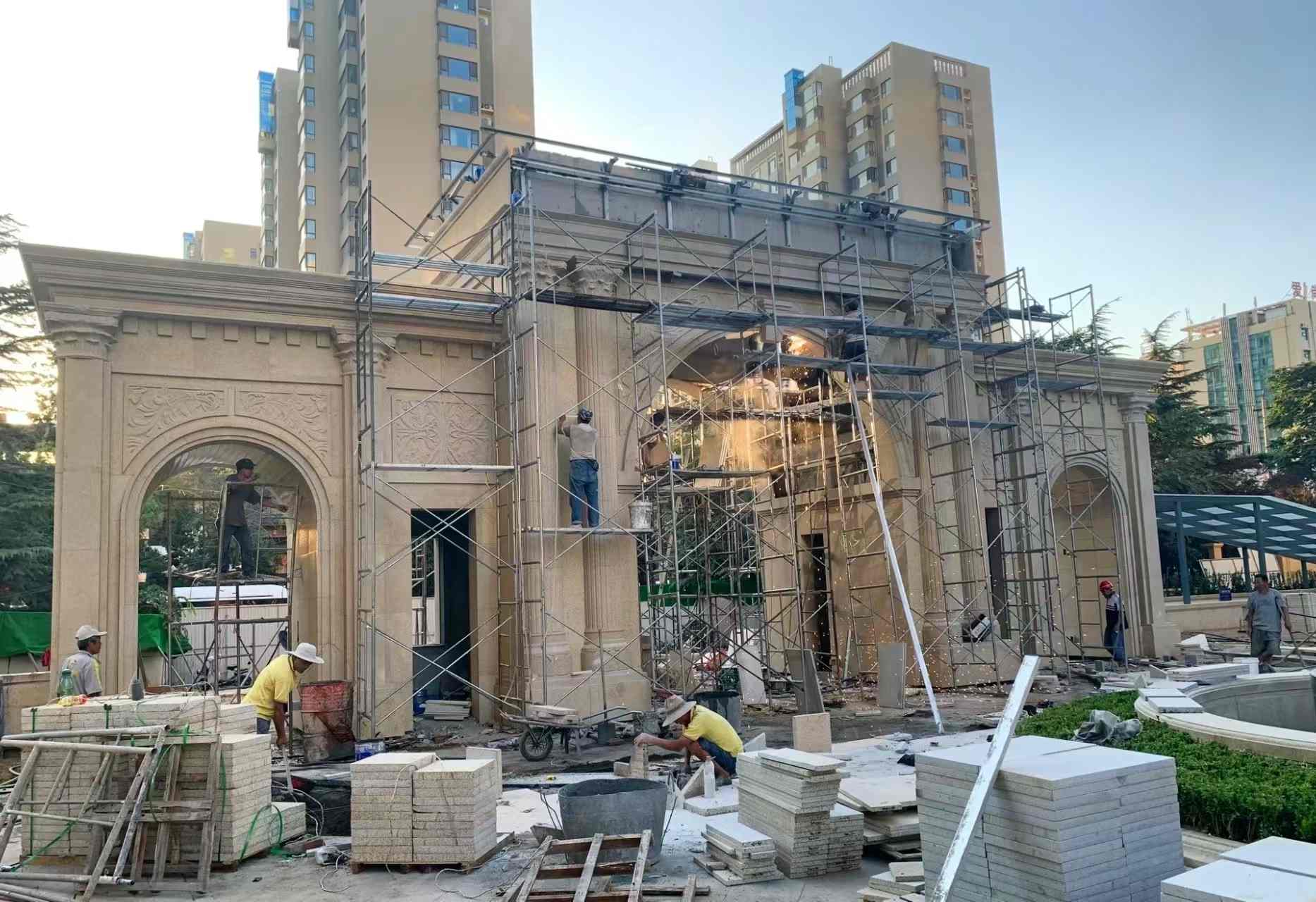 烟台 黄金麻荔枝面花岗岩小区门楼外墙干挂