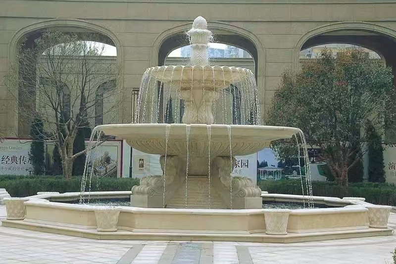 烟台 黄金麻花岗岩异型加工——户外庭院石雕流水喷泉