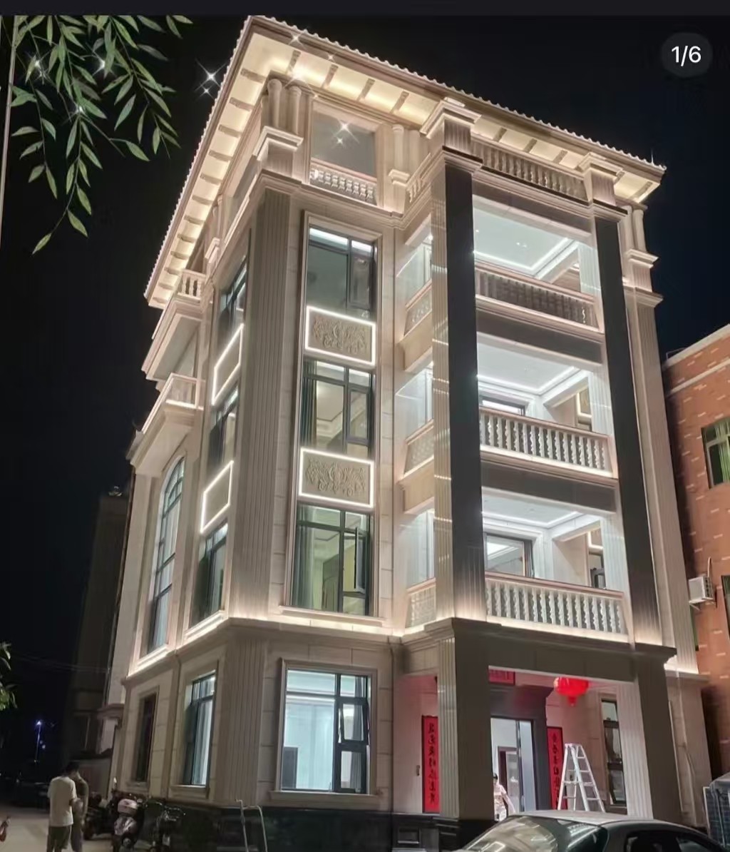 烟台 芝麻白花岗岩别墅外墙夜间效果