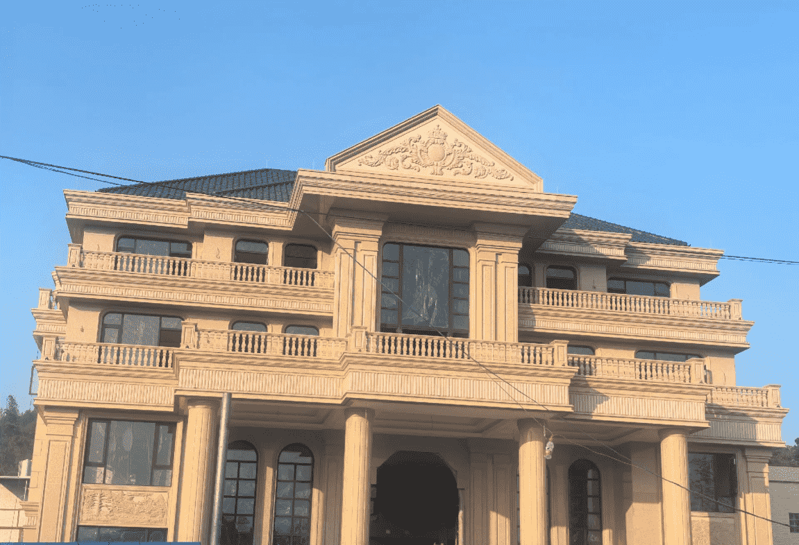 烟台黄金麻别墅外墙干挂石材效果示例